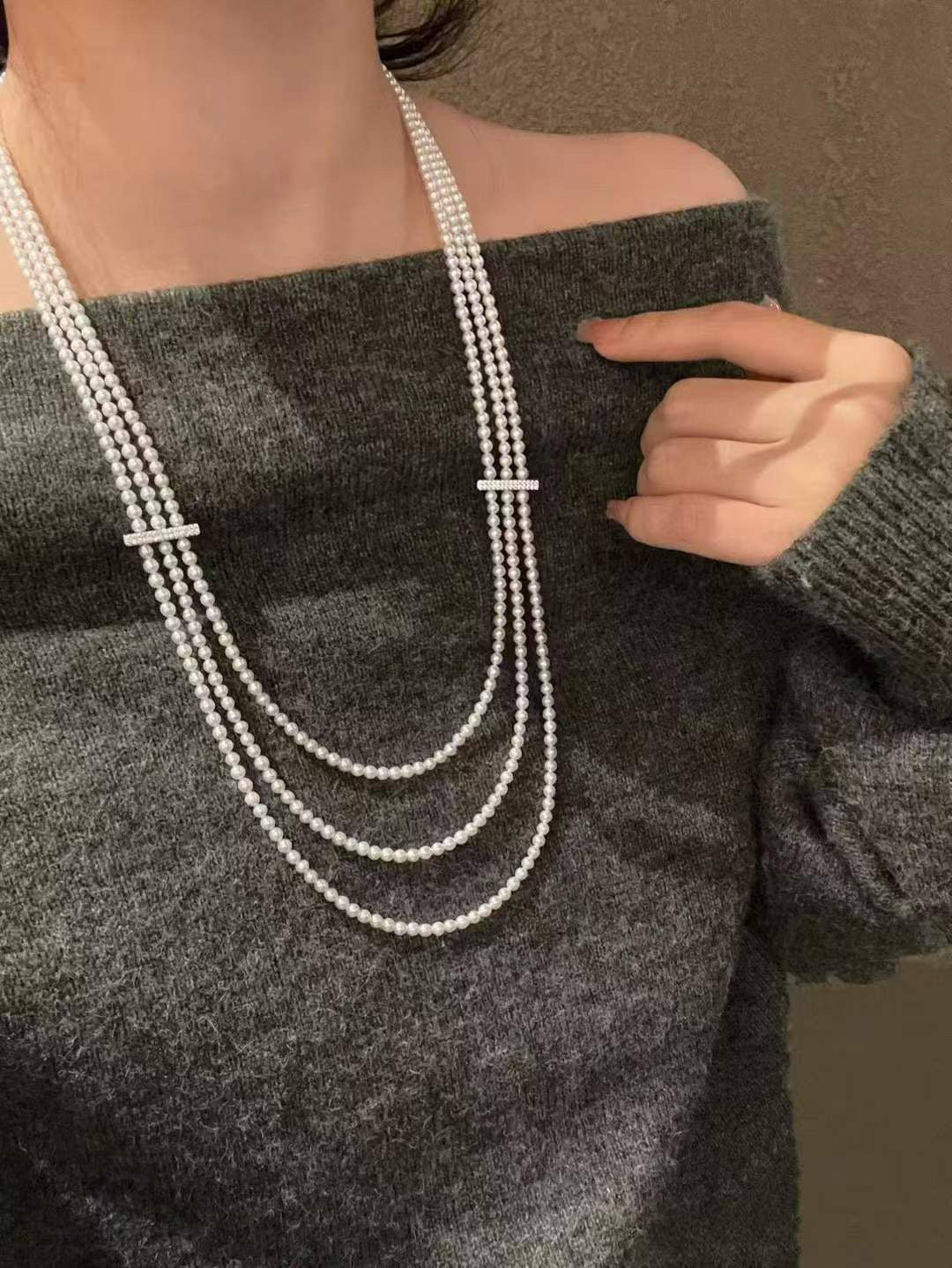 High quality aurora white color freshwater pearls sweater necklace