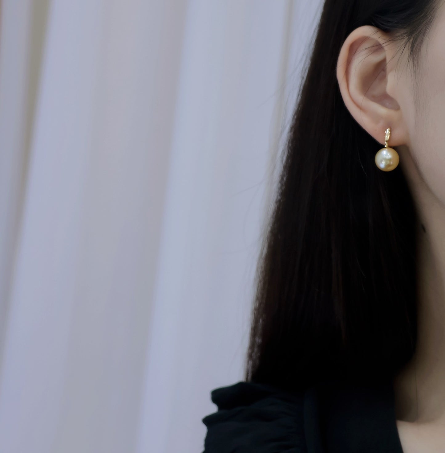 High quality medium gold color Golden southsea pearls earrings