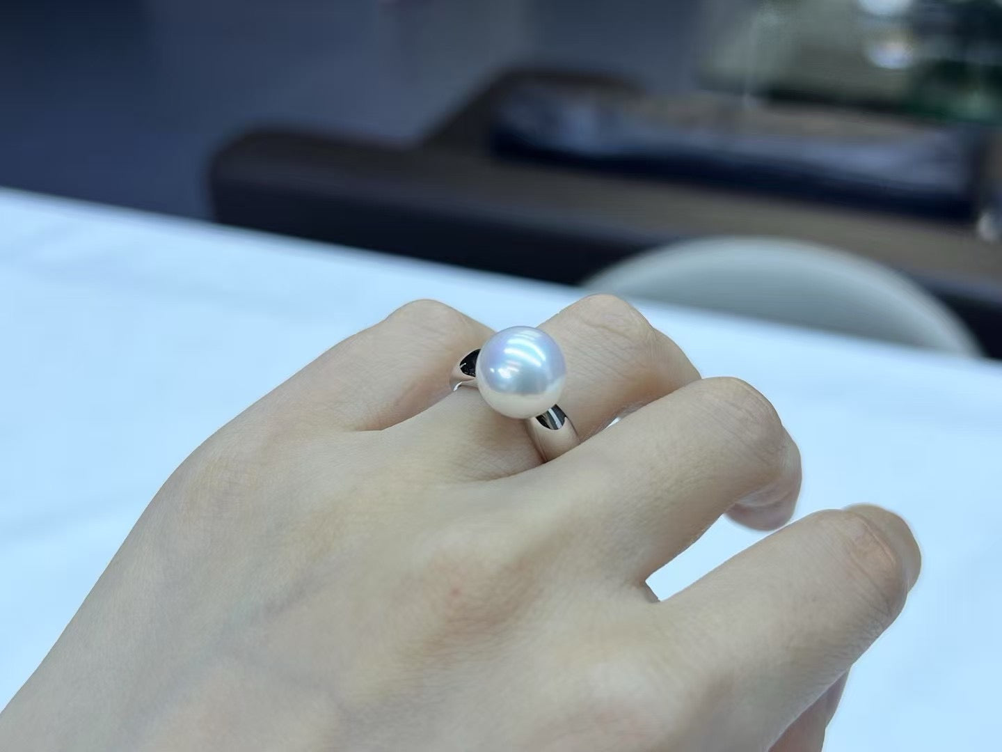 High quality aurora white color Edison pearl ring