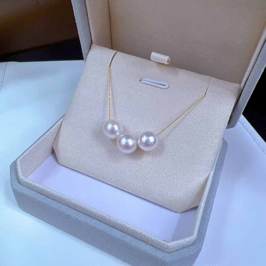 High quality “Smile Face”Sakura pink color seawater akoya pearls necklace