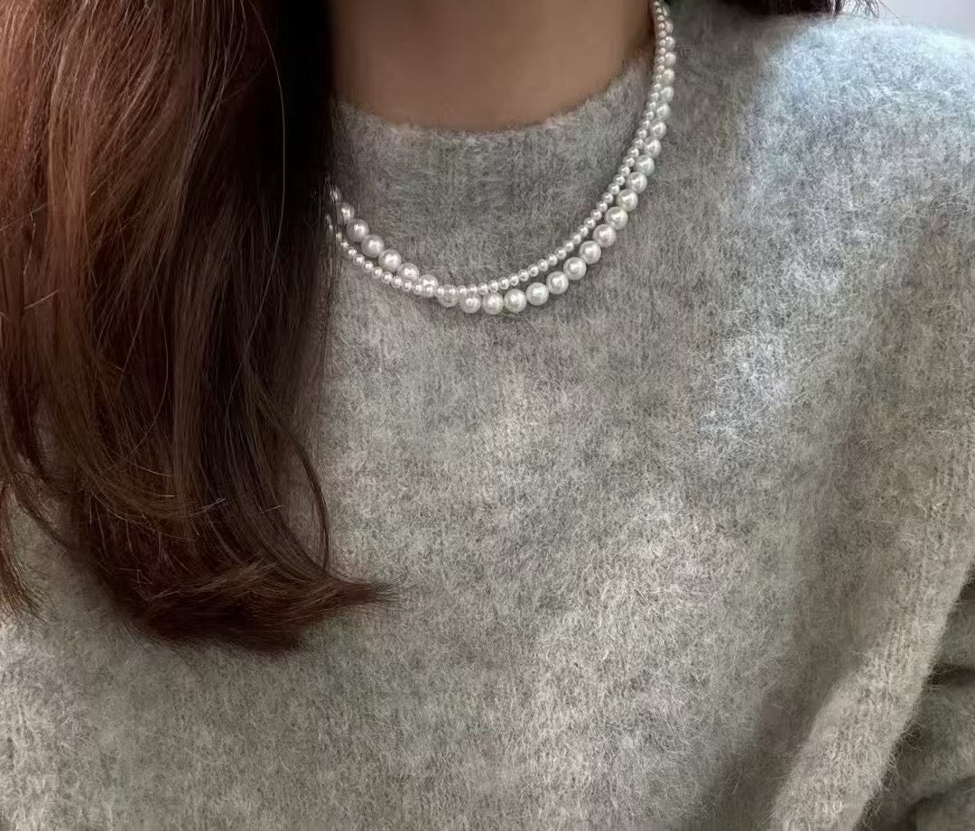 High quality aurora white color double freshwater pearls necklaces