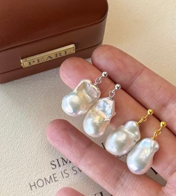High quality aurora white color baroque pearls earrings