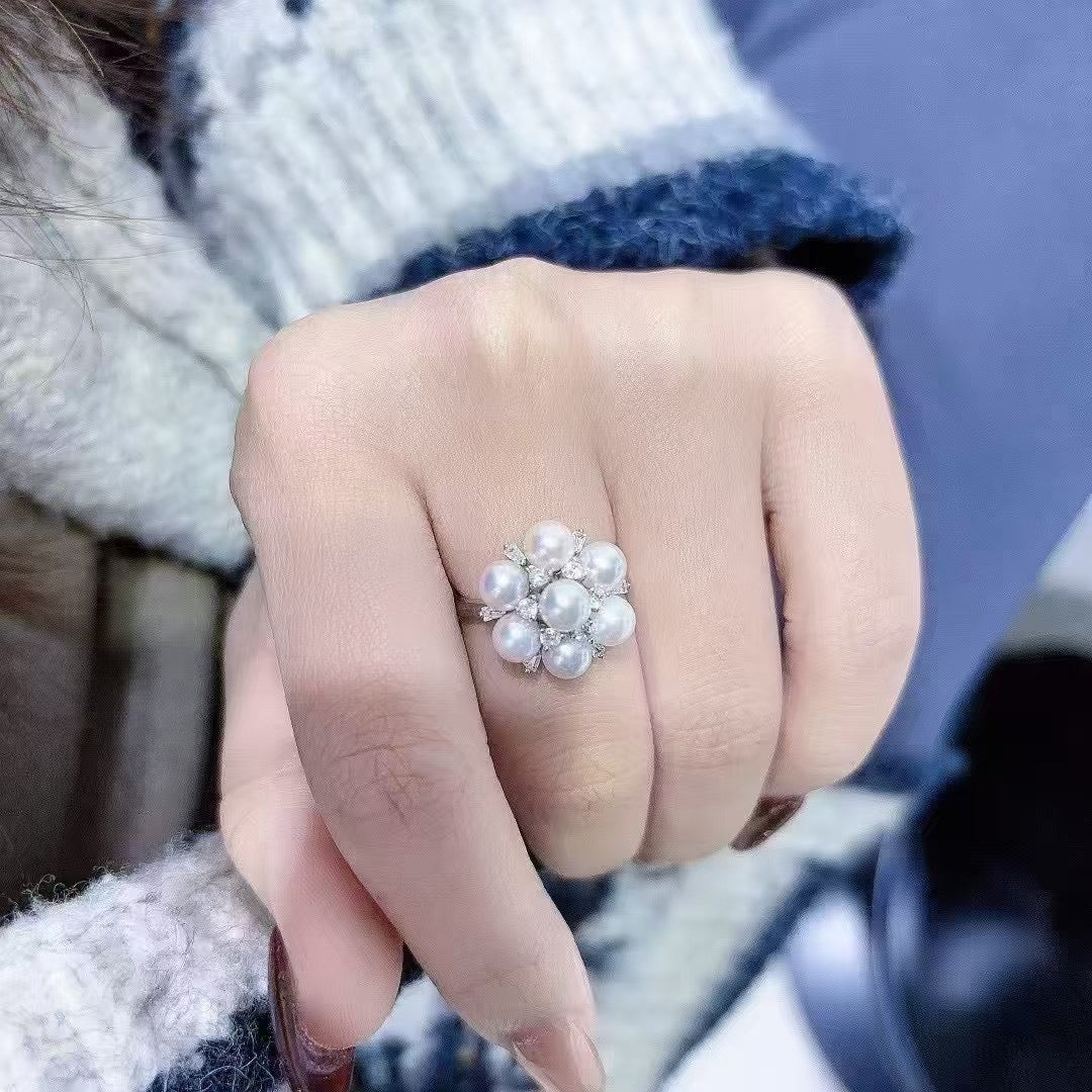 Top quality aurora white color freshwater pearls ring