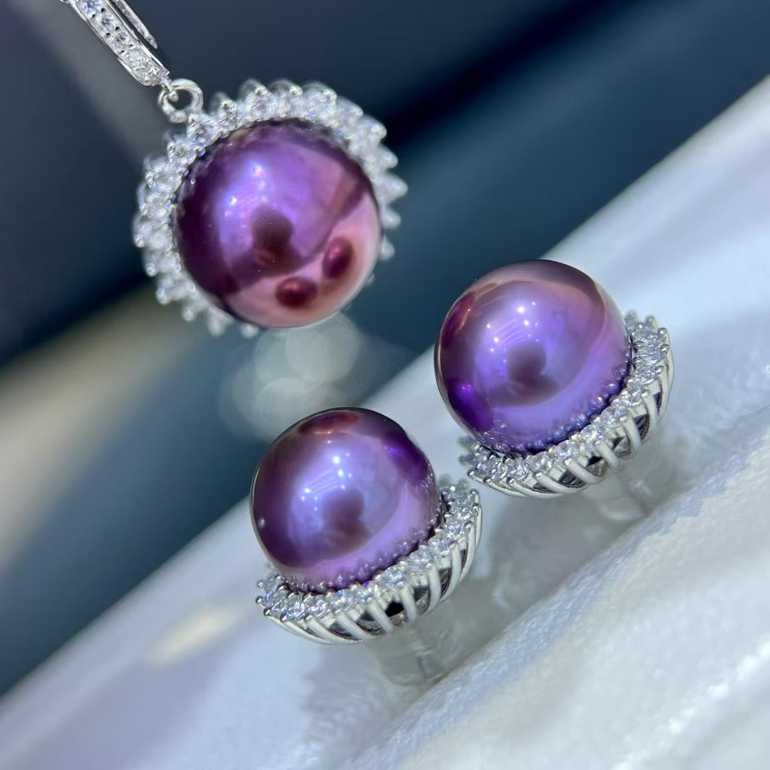 High quality “Monster purple”color Edison pearls earrings & pendant a set