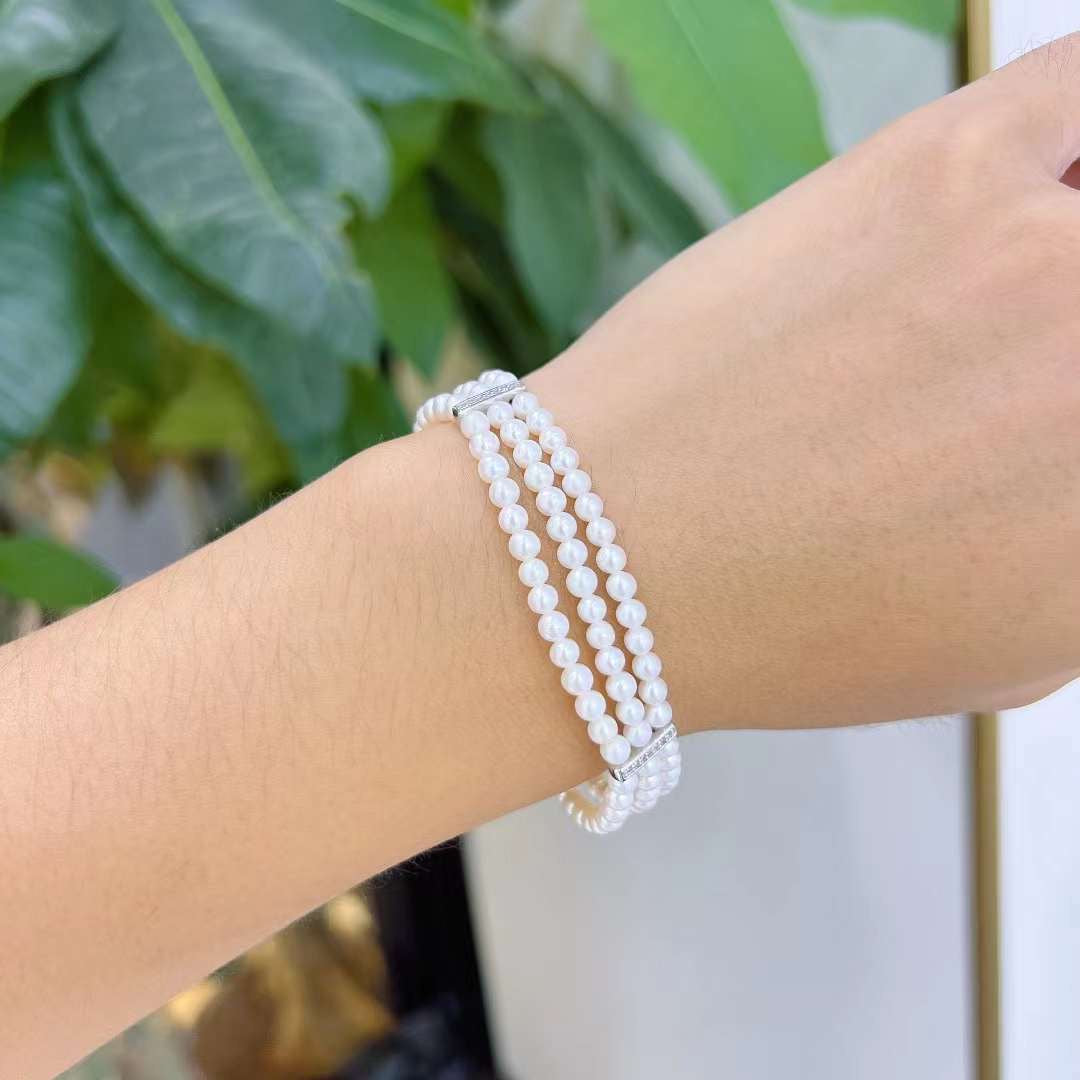 High quality aurora white freshwater pearls three-loop bracelet