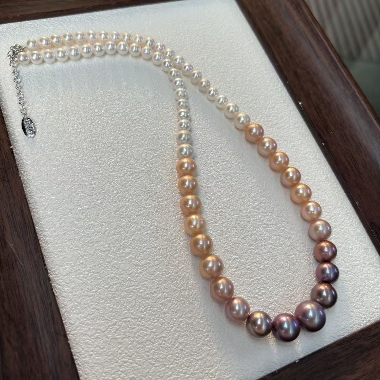 High quality aurora gradient color Edison pearls necklace