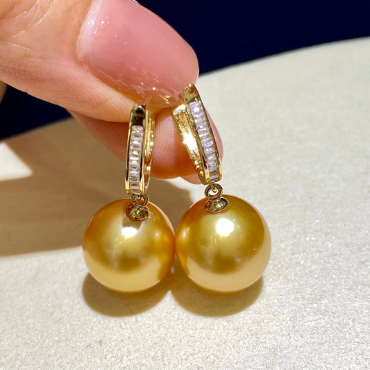 High quality deep gold color Golden southsea pearls earrings