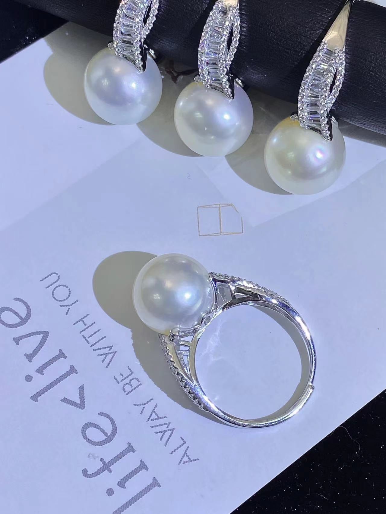 High quality aurora white color Edison pearl ring