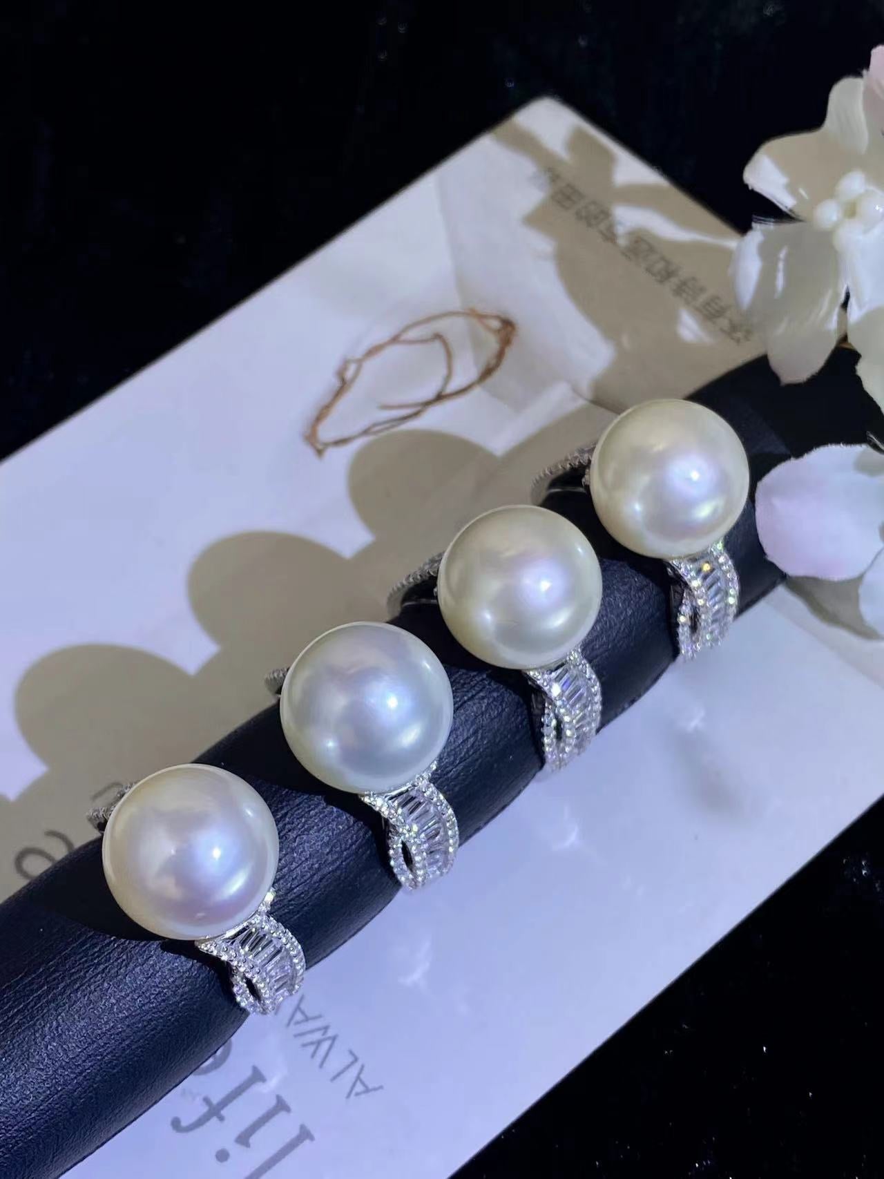 High quality aurora white color Edison pearl ring