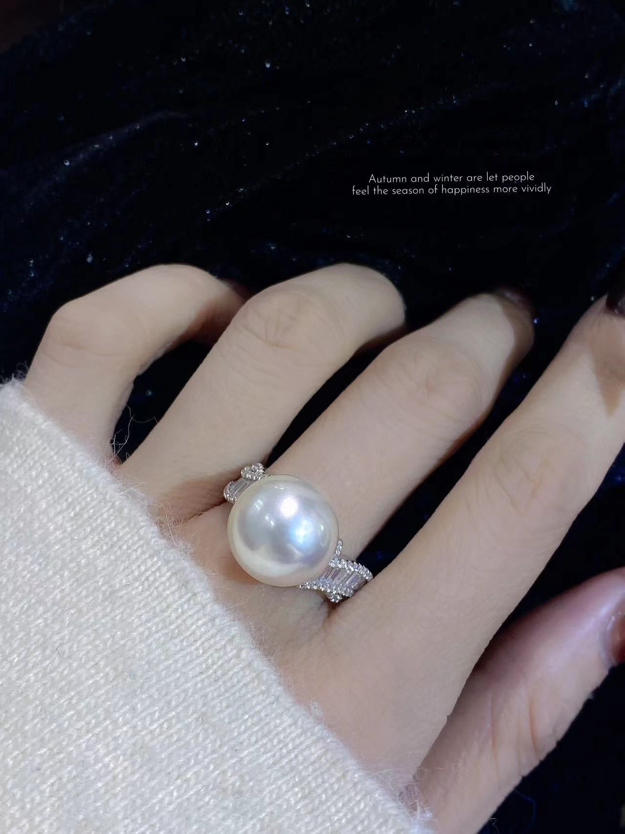 High quality aurora white color Edison pearl ring