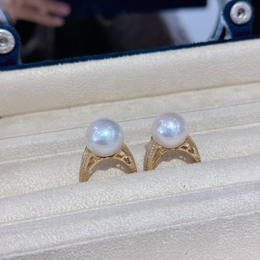 High quality aurora white with pink overtone color Edison pearl ring