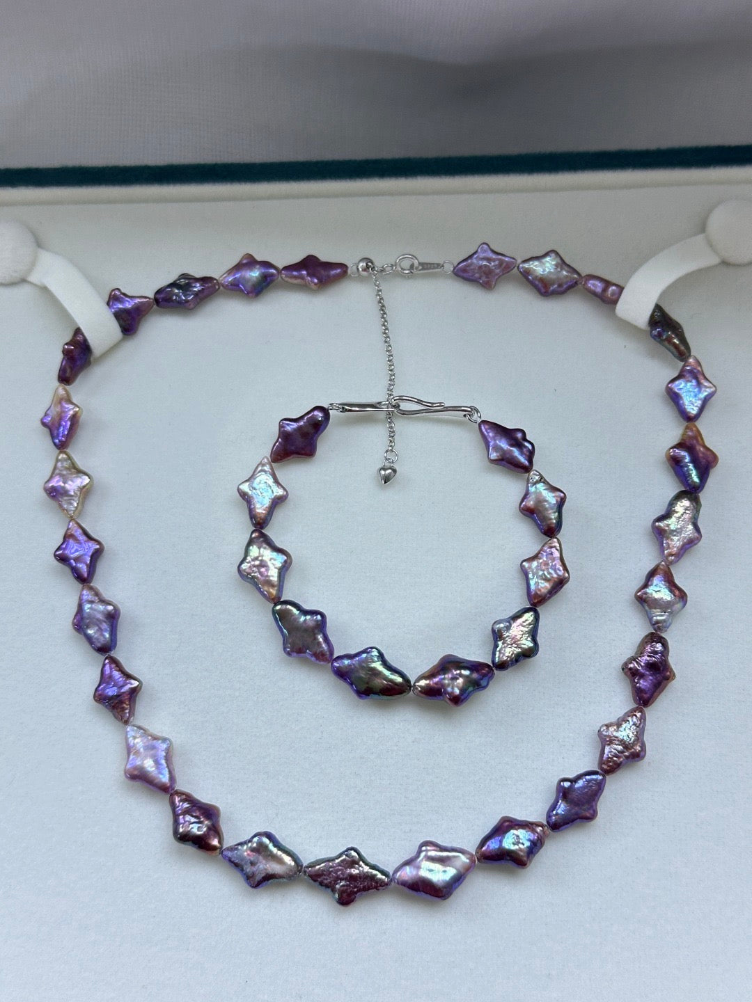 High quality “Star”deep purple color baroque pearls necklace & bracelet a set