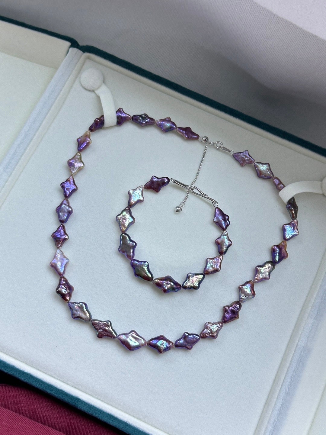 High quality “Star”deep purple color baroque pearls necklace & bracelet a set