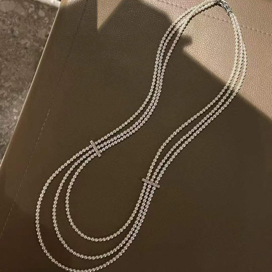 High quality aurora white color freshwater pearls sweater necklace