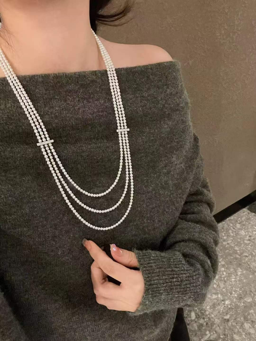 High quality aurora white color freshwater pearls sweater necklace