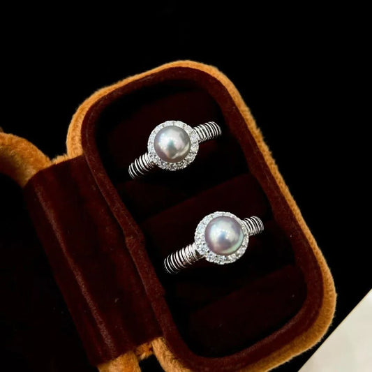 High quality silver blue color seawater MADAMA pearl ring