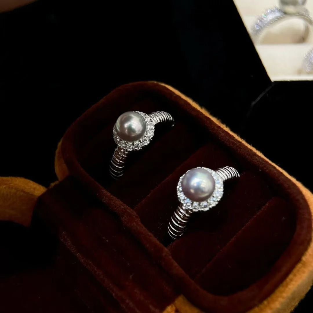 High quality silver blue color seawater MADAMA pearl ring