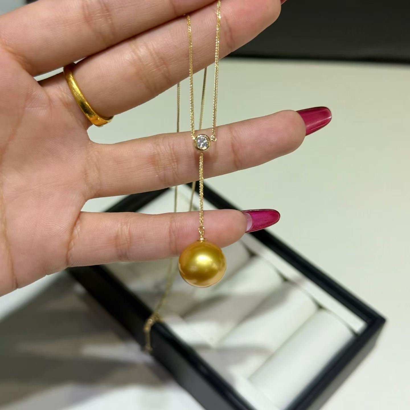 High quality deep gold color Golden southsea pearl pendant