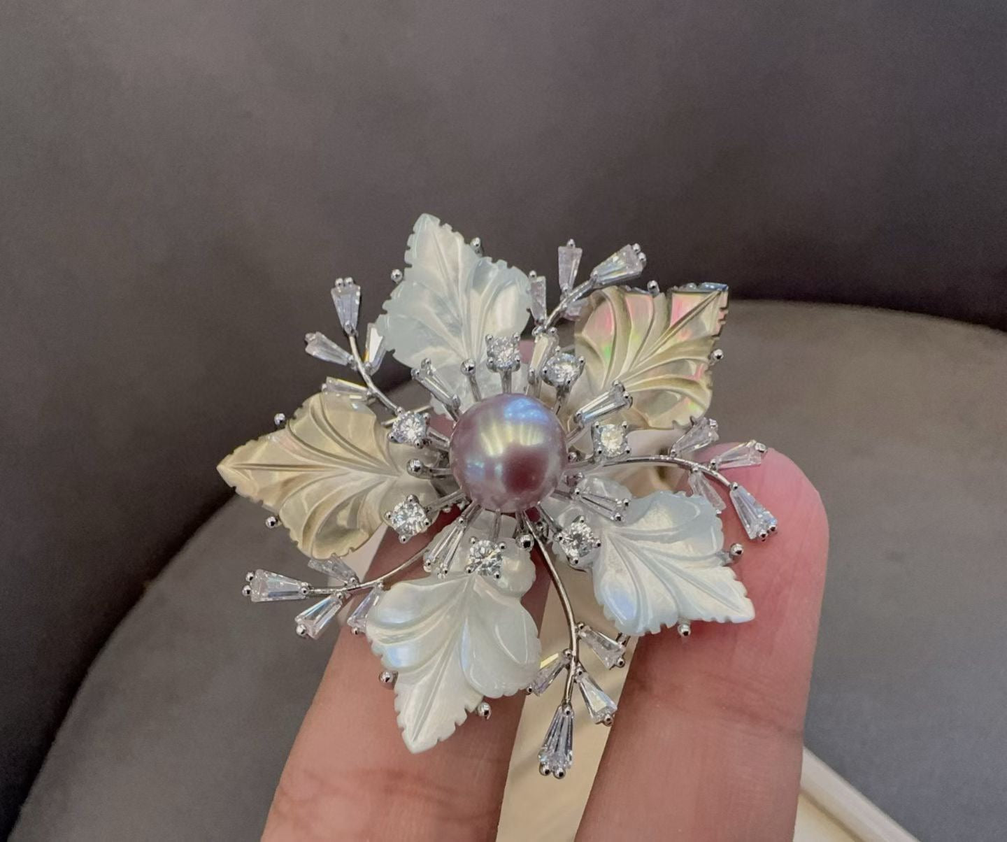 High quality purple color Edison pearl brooch