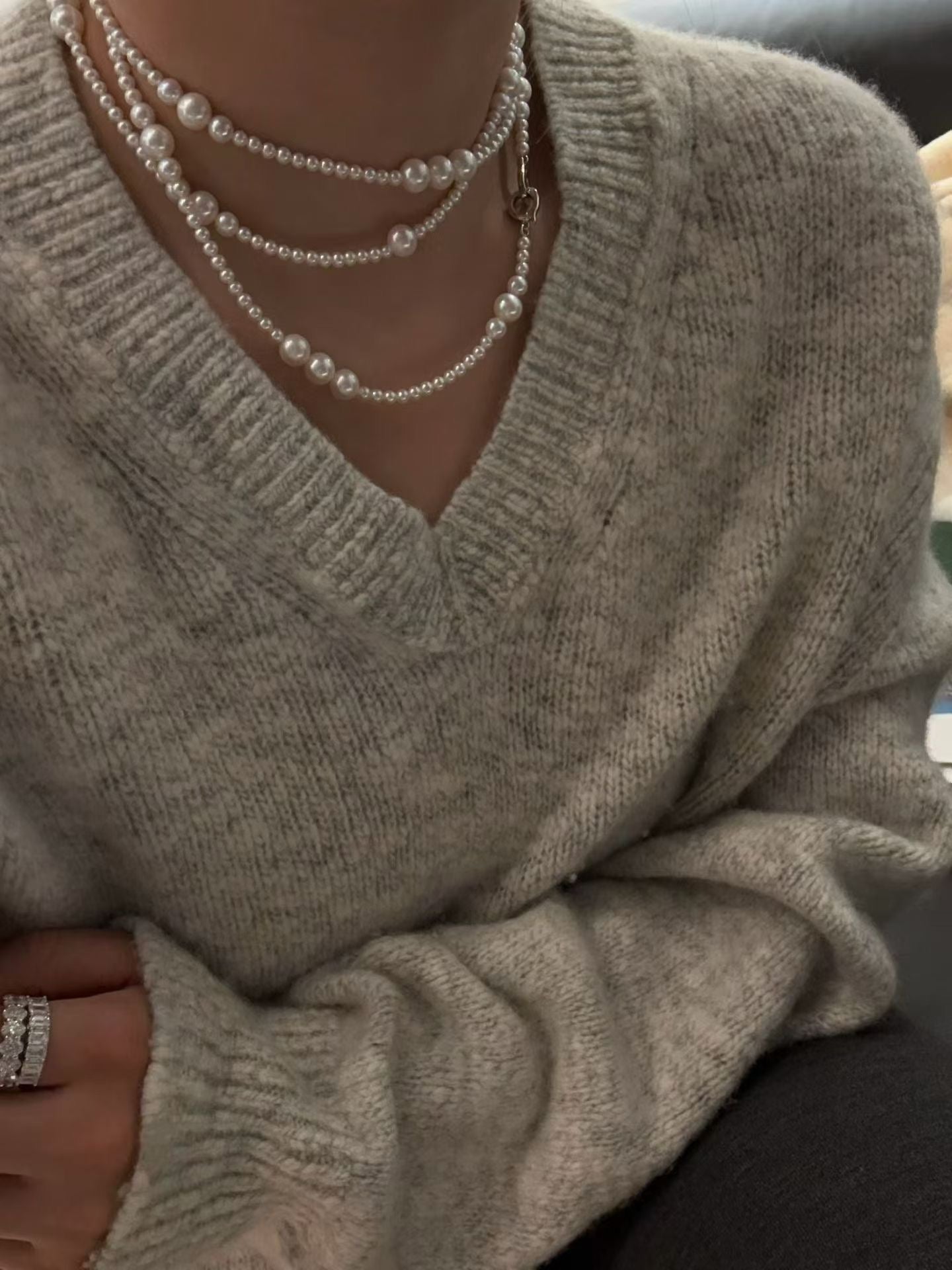 High quality aurora white color freshwater pearls sweater necklace