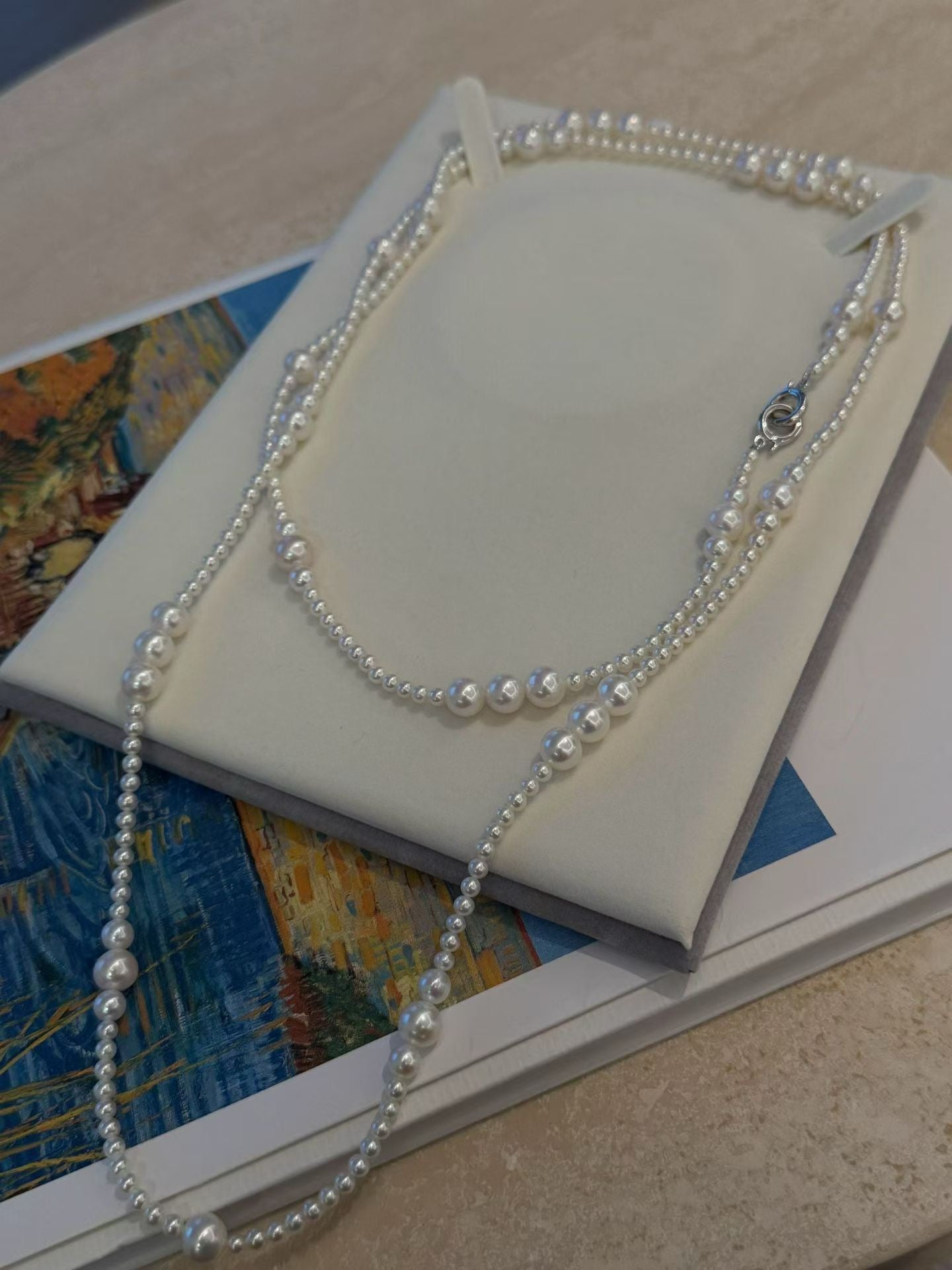 High quality aurora white color freshwater pearls sweater necklace