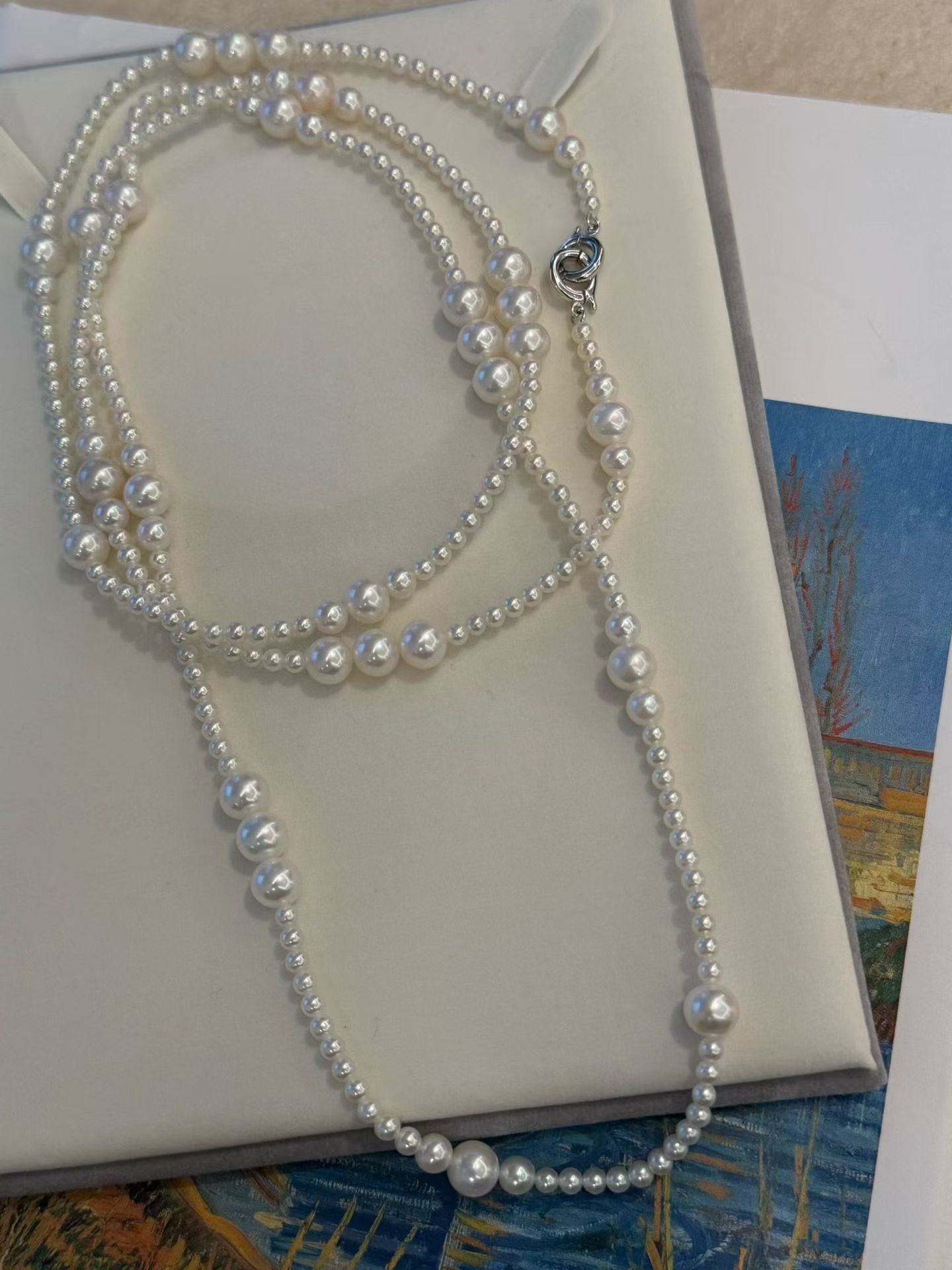 High quality aurora white color freshwater pearls sweater necklace