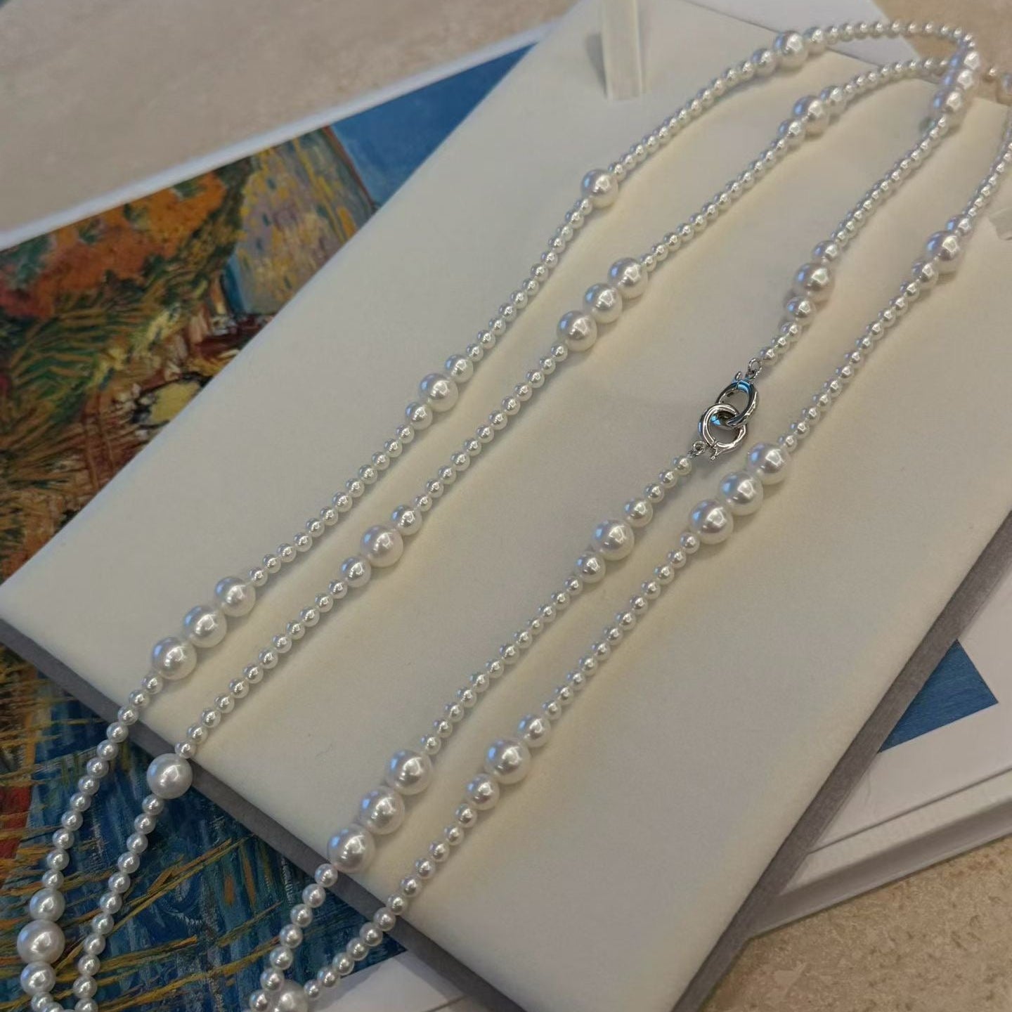 High quality aurora white color freshwater pearls sweater necklace