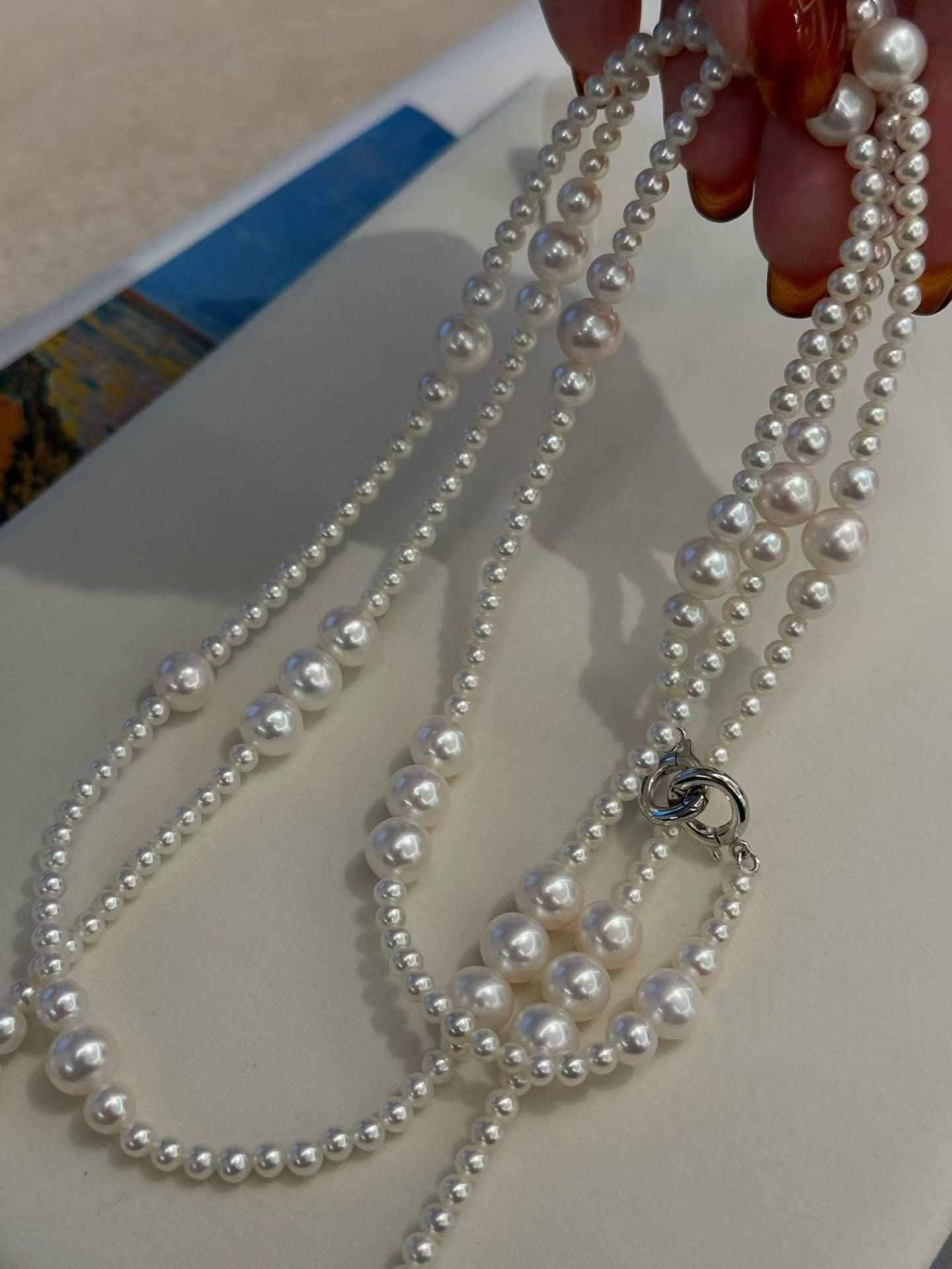 High quality aurora white color freshwater pearls sweater necklace