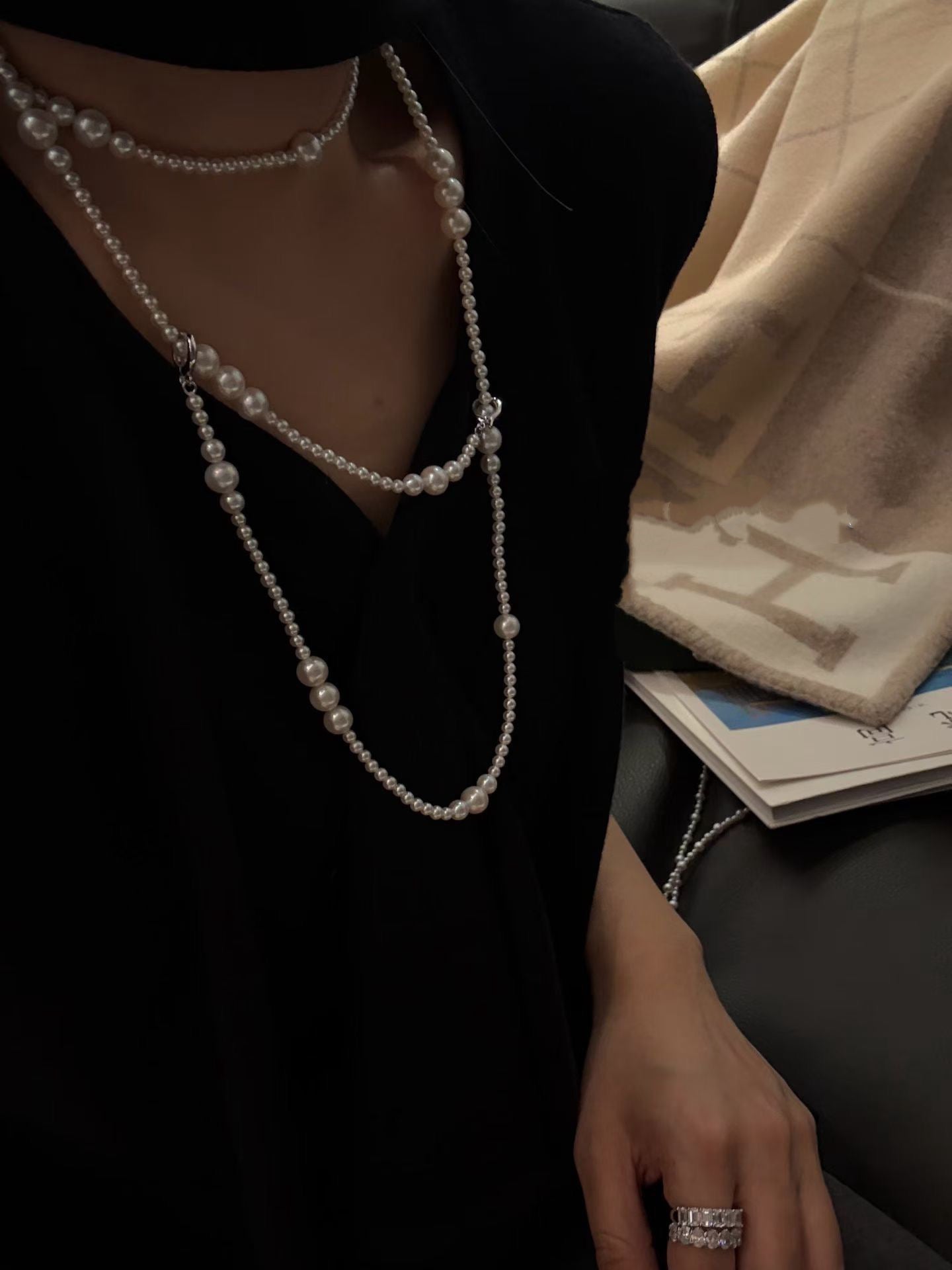 High quality aurora white color freshwater pearls sweater necklace