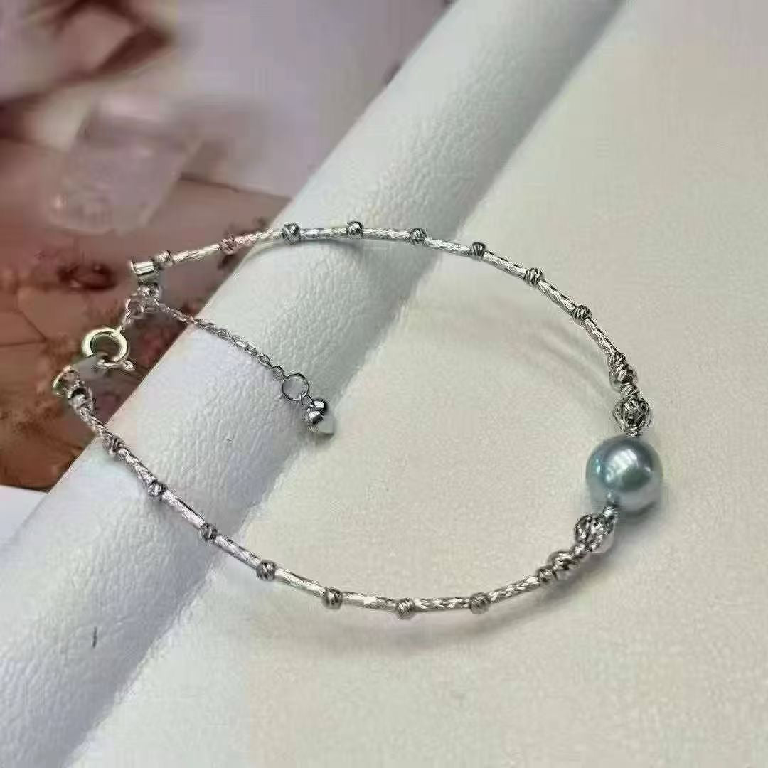High quality silver blue color seawater MADAMA pearl bracelet