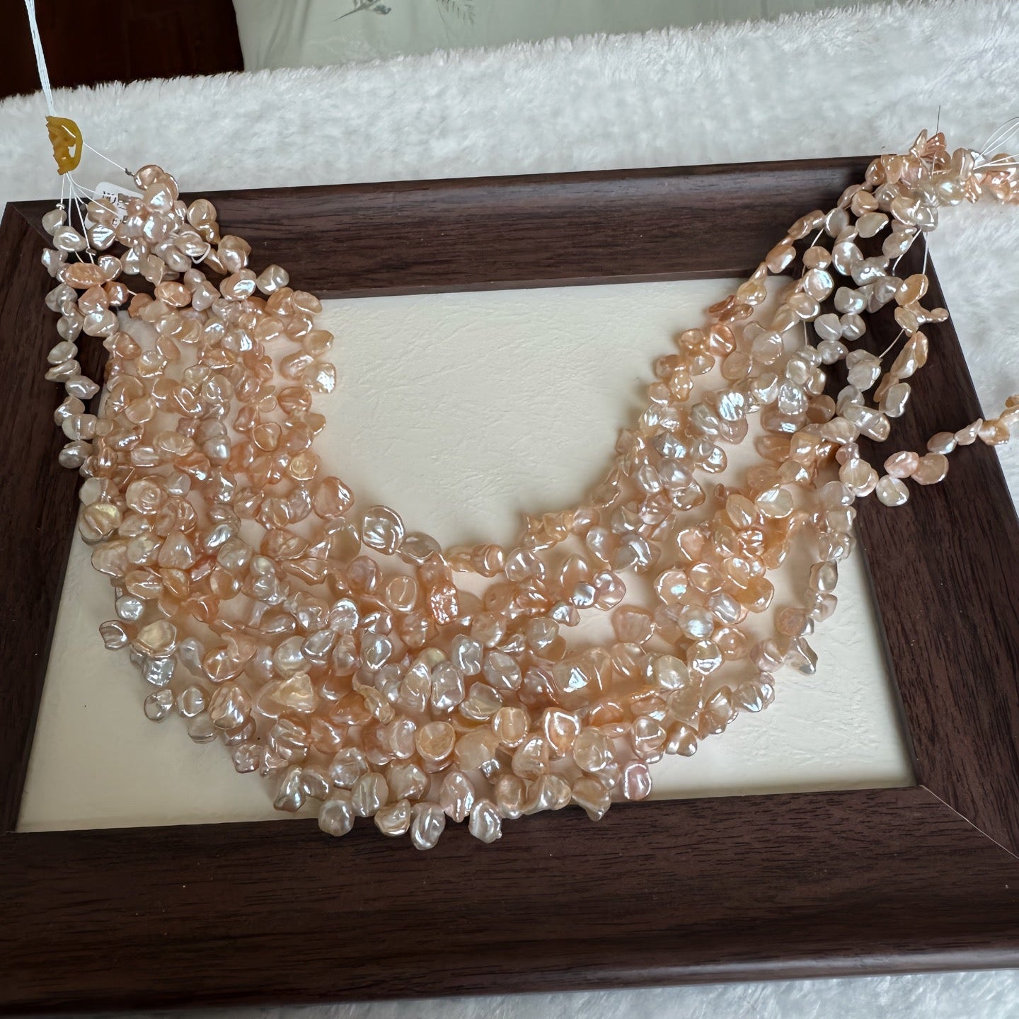 High quality petal shape orange pink color baroque pearls necklace