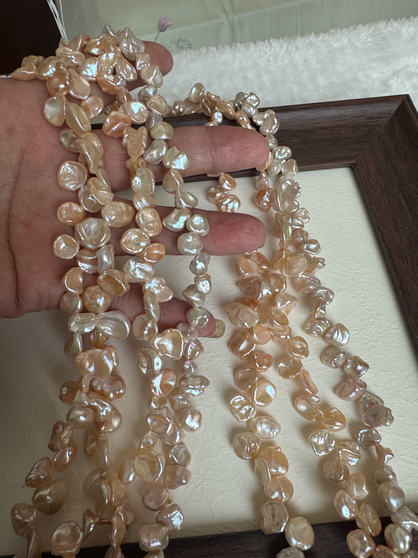 High quality petal shape orange pink color baroque pearls necklace