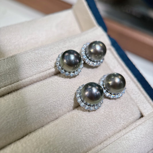 High quality black color Tahitian pearls earrings