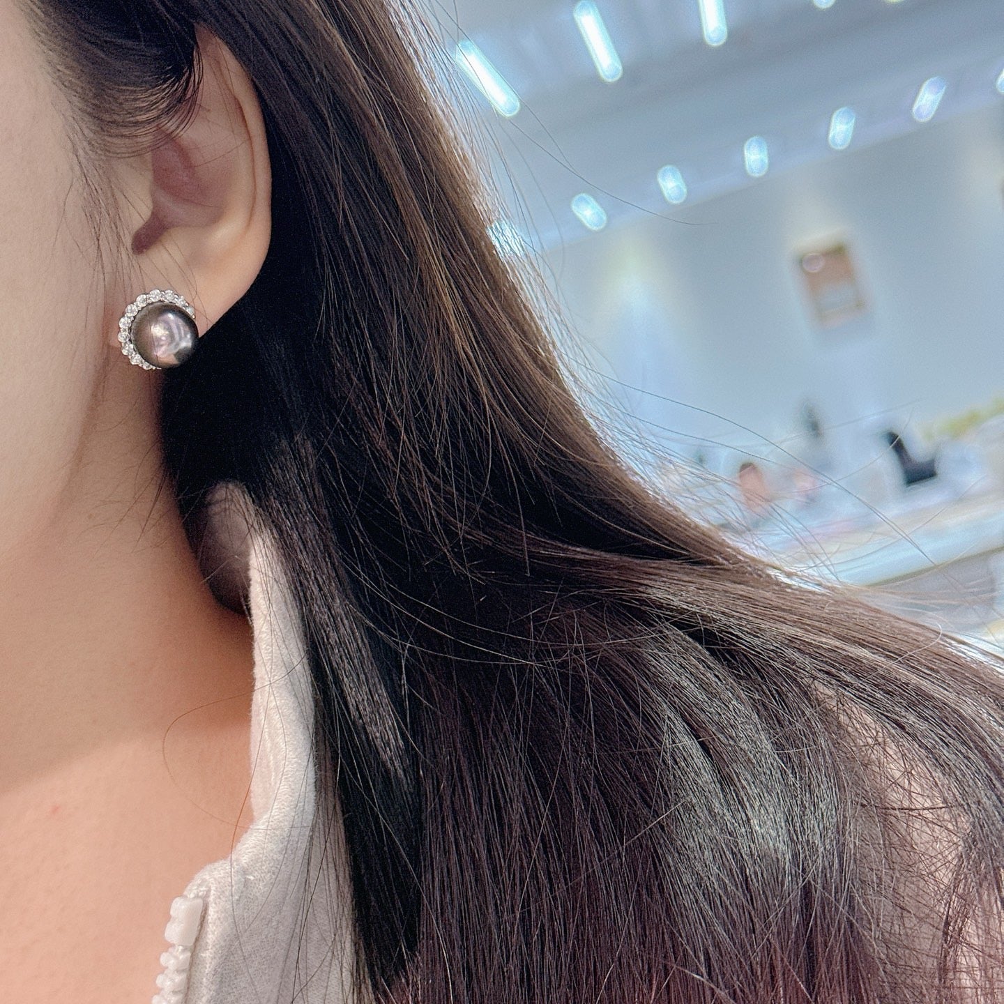 High quality black color Tahitian pearls earrings