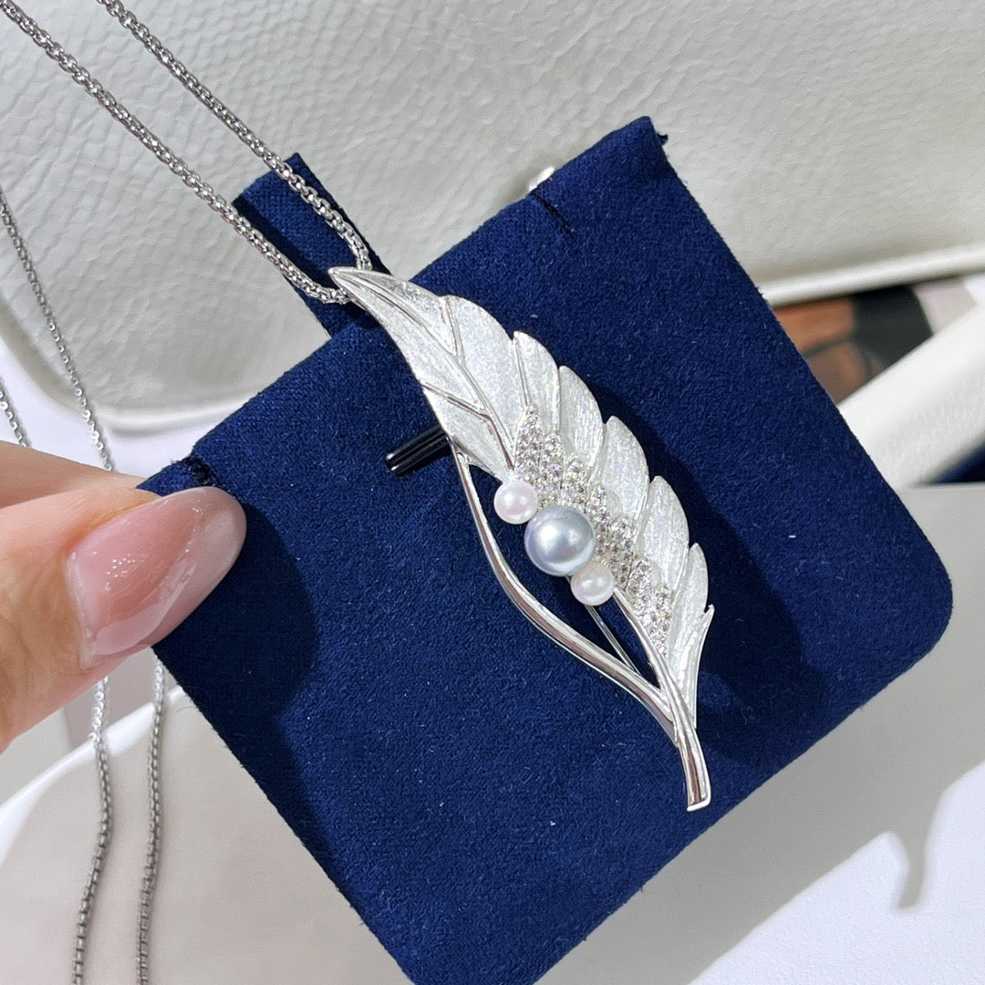 High quality silver blue & white color seawater akoya pearls brooch