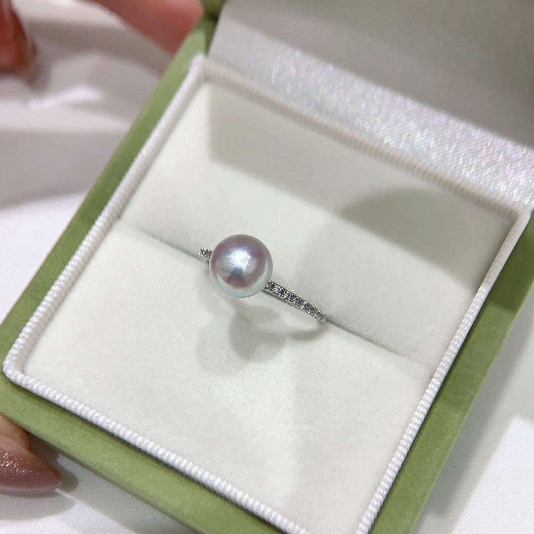 High quality silver blue color seawater MADAMA pearl ring