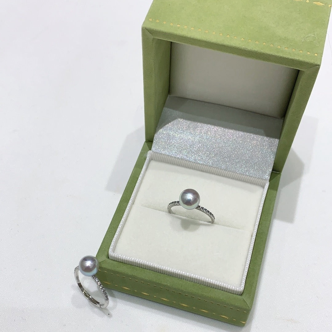 High quality silver blue color seawater MADAMA pearl ring