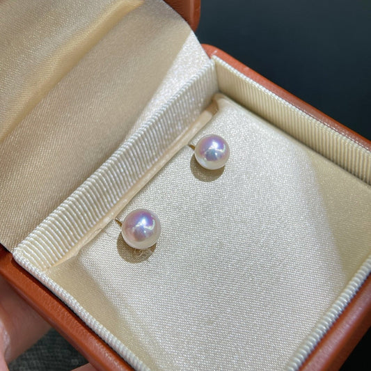 High quality Sakura pink color seawater akoya pearls earrings studs