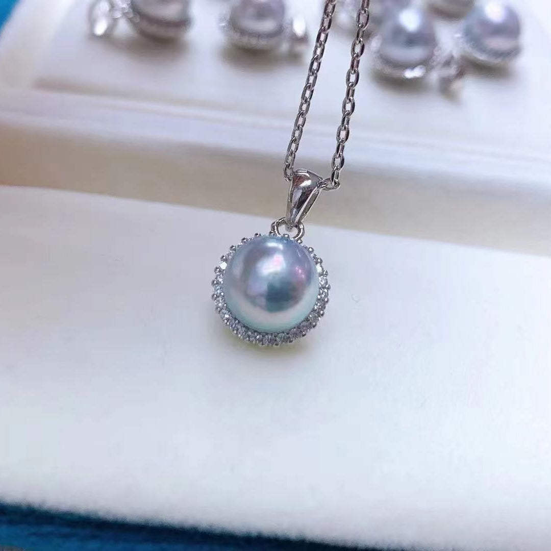 High quality silver blue color seawater MADAMA pearl pendant