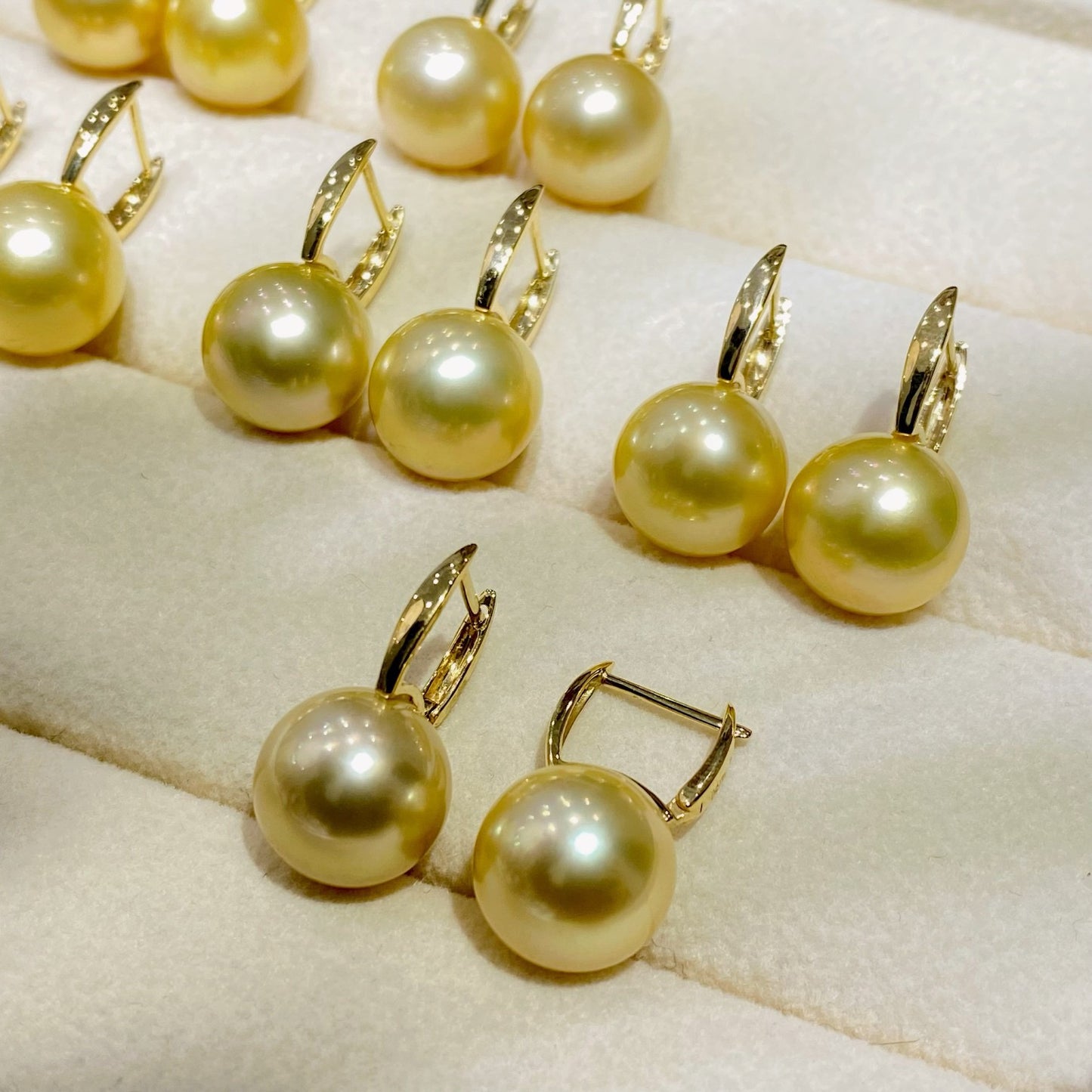 High quality medium gold color Golden southsea pearls earrings