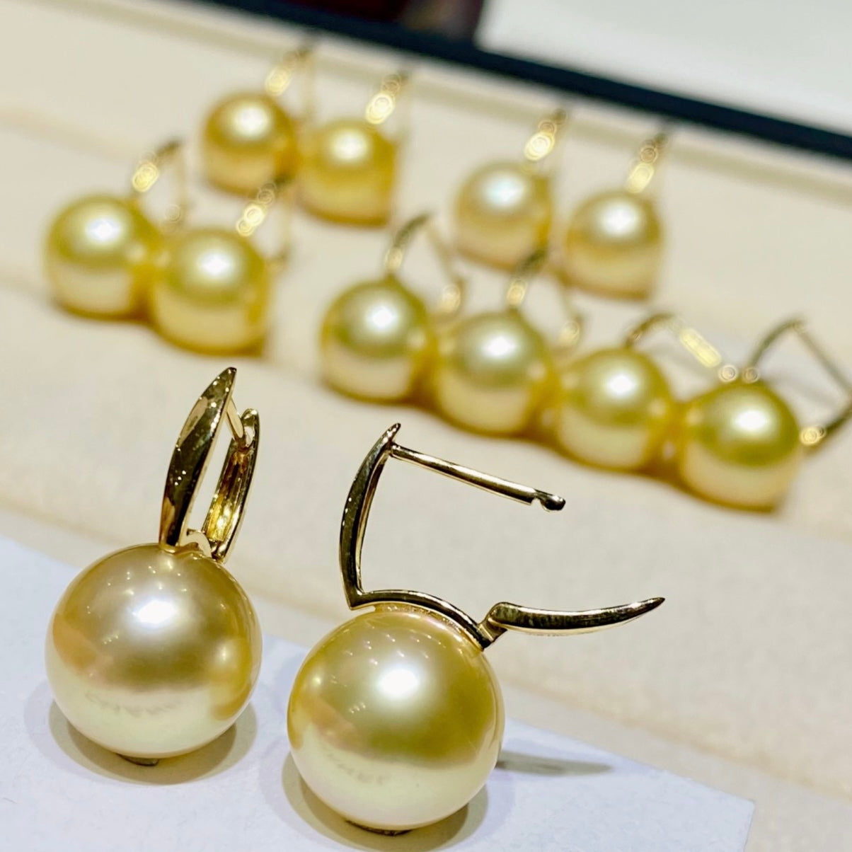 High quality medium gold color Golden southsea pearls earrings
