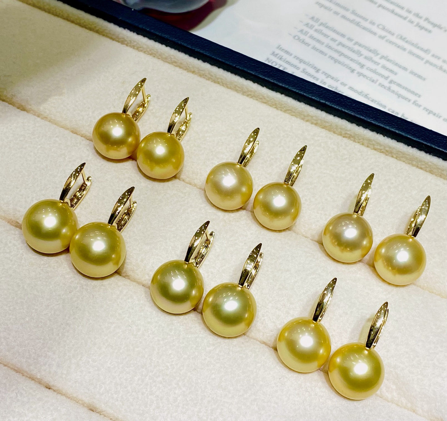 High quality medium gold color Golden southsea pearls earrings