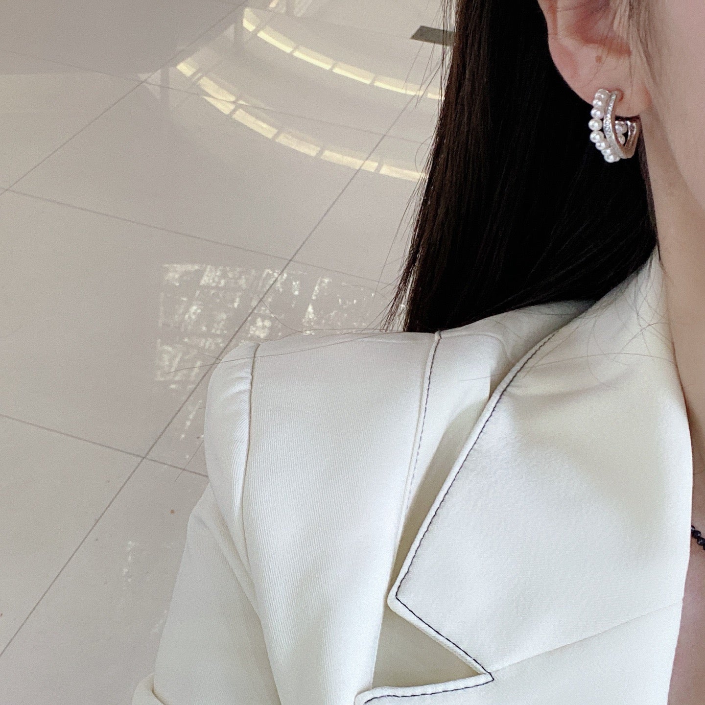 High quality aurora white color freshwater pearls earrings