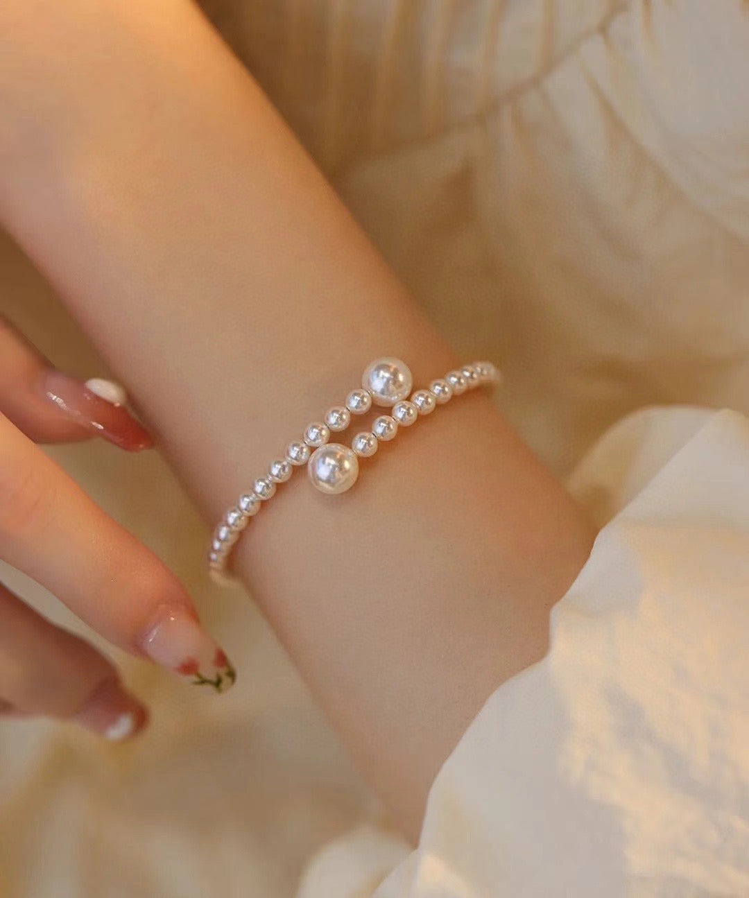 High quality aurora white color freshwater pearls bracelets