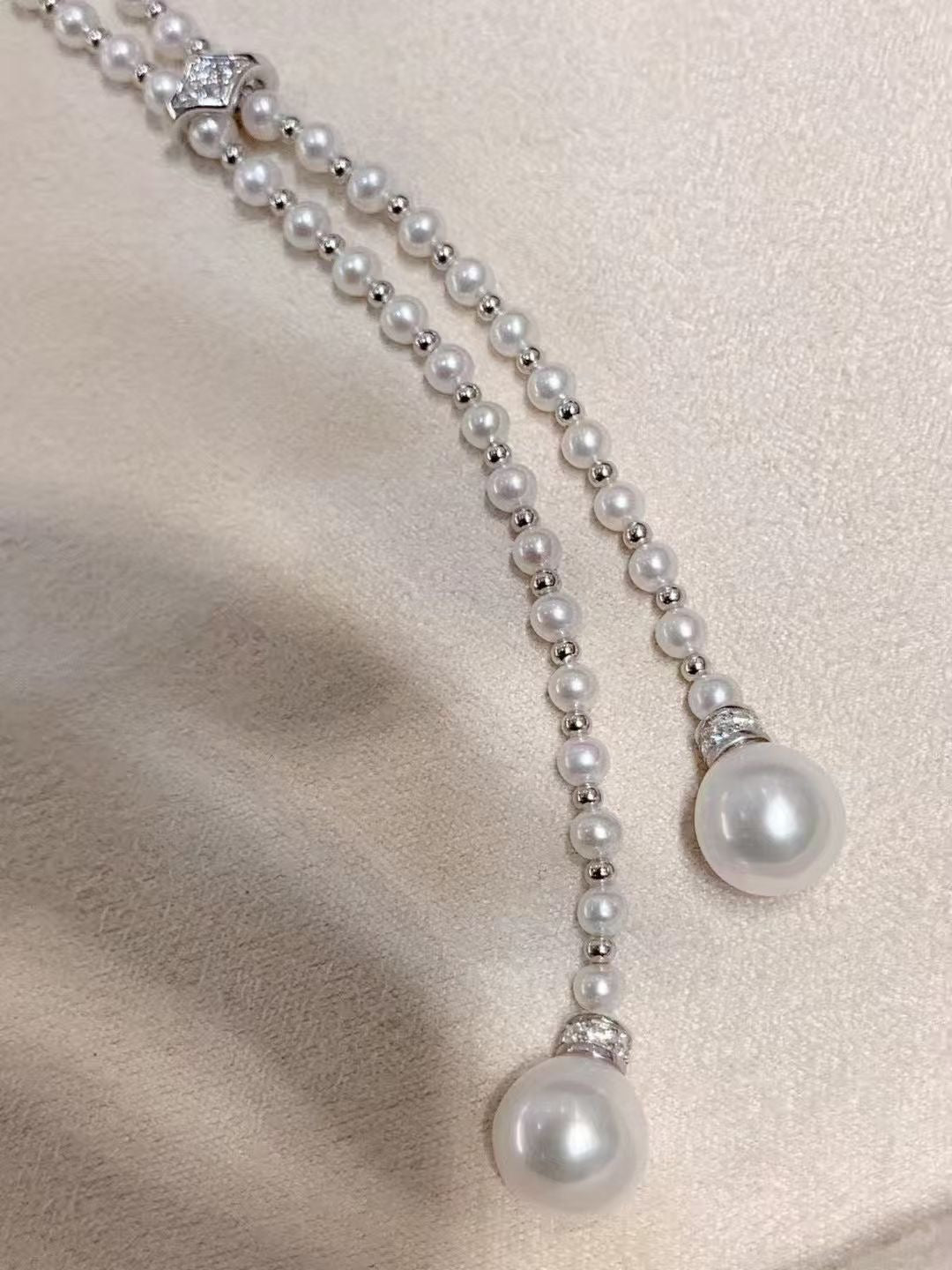 High quality aurora white color freshwater pearls necklace