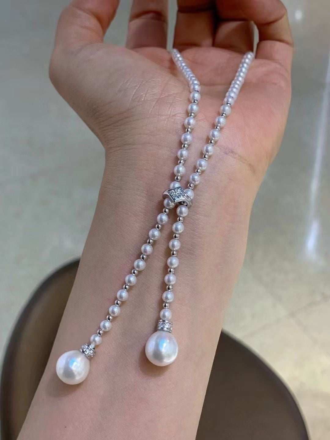 High quality aurora white color freshwater pearls necklace