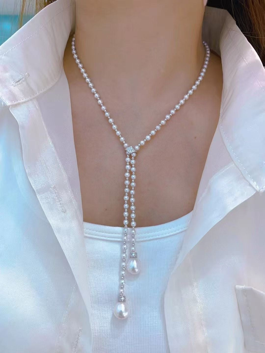 High quality aurora white color freshwater pearls necklace