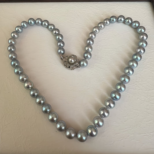 High quality “Blue rose”silver blue color seawater MADAMA pearls necklace