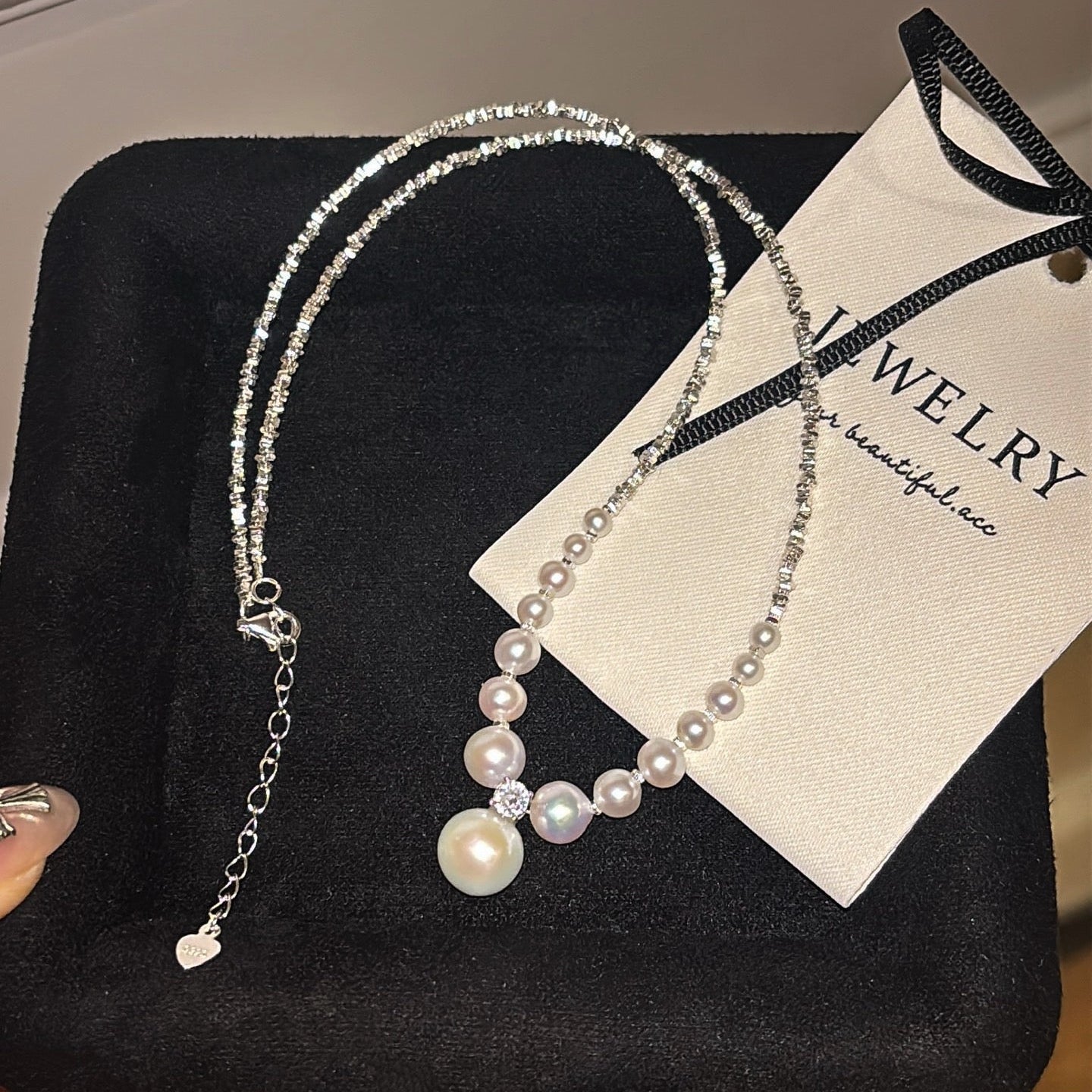 High quality aurora white color freshwater pearls necklace