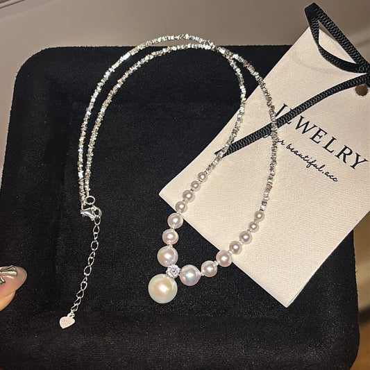 High quality aurora white color freshwater pearls necklace